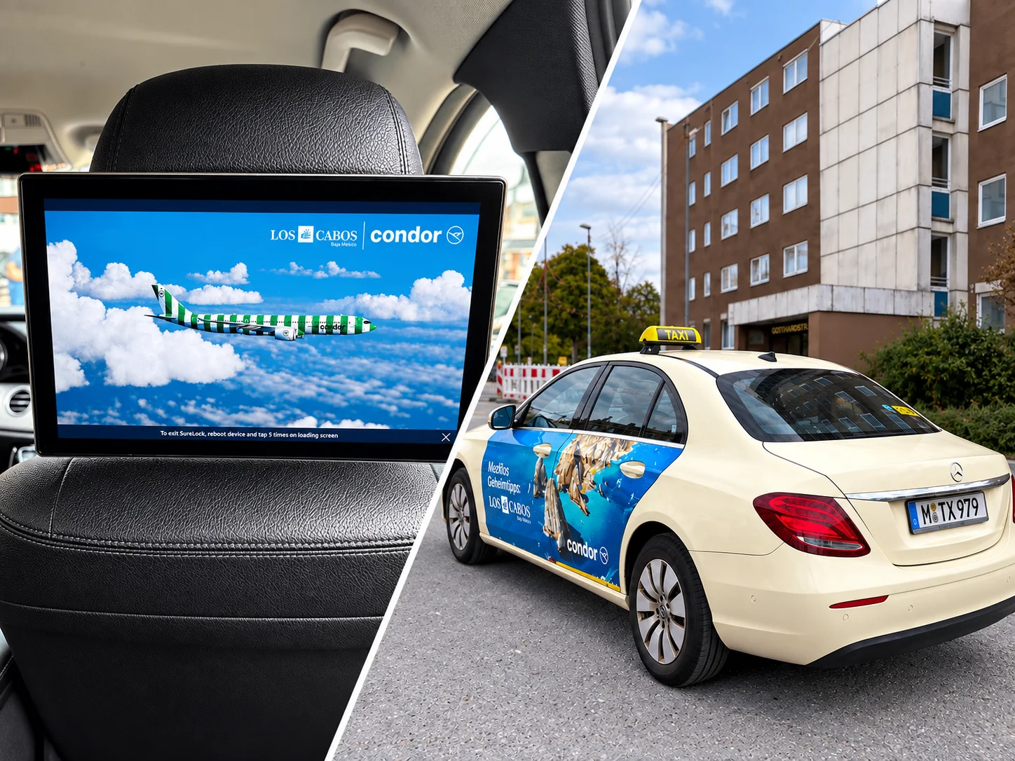 Condor Taxi-Branding und Werbung auf dem In-Car-Screen